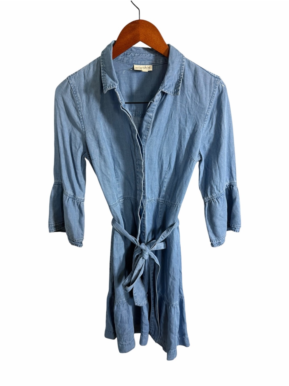 Maison Jules Light Blue Chambray Tie-Waist Dress